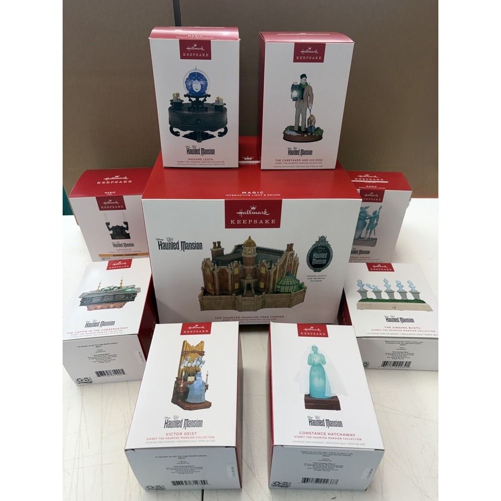 HAUNTED MANSION SET Topper Hitchhiking Leota Coffin Dog Busts Lot Of 9 Hallmark